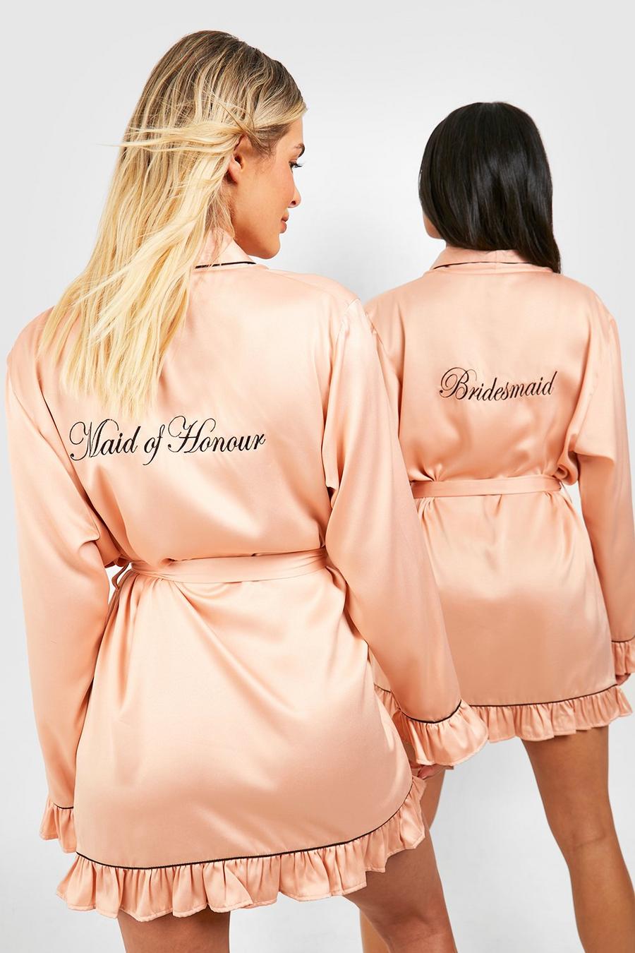 Rose gold metallic Premium Maid Of Honour Embroidery Frill Robe 